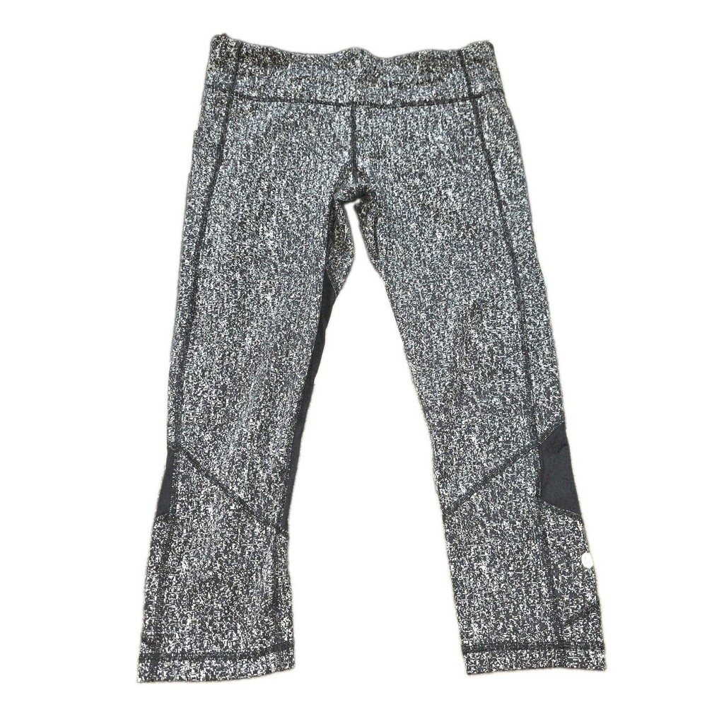 LULULEMON PACE RIVAL 10 Gray Heathered Crop Yoga Athletic Running Logo Leggings
